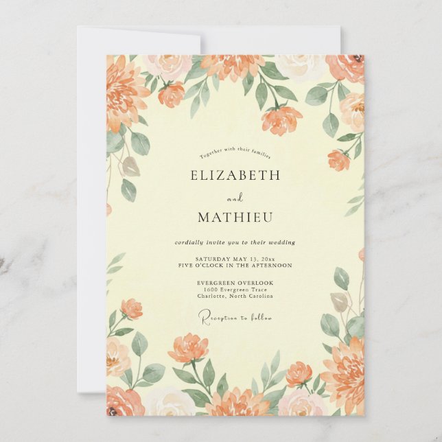 Coral Floral Blossom Wedding Invitation (Front)