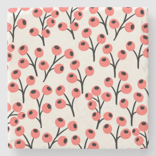 Coral Floral Botanical Stone Coaster (Front)