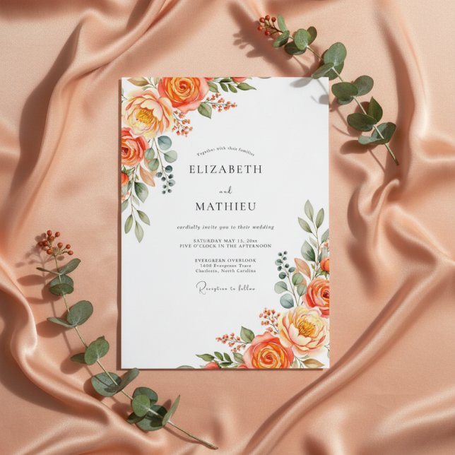 Coral Floral Brushstroke Wedding Invitation (Creator Uploaded)