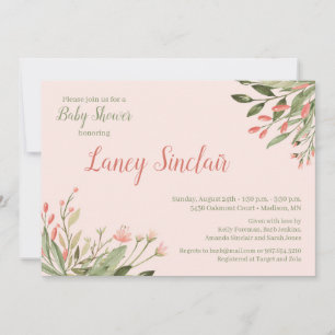 Coral Floral Corners Baby Shower Invitation