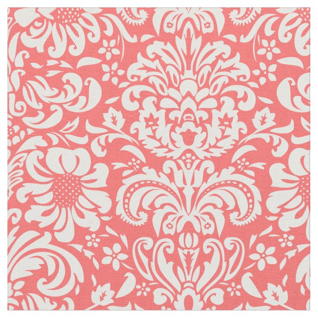Coral Floral Damask Fabric (Close Up)
