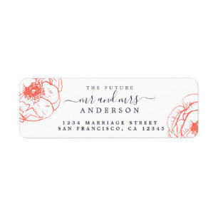 Coral Floral Future Mr Mrs Wedding Return Address