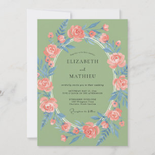 Coral Floral Garland Wedding Invitation