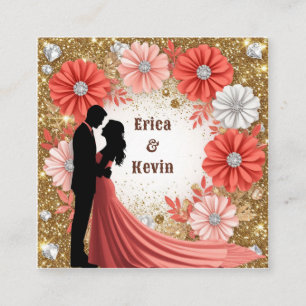 💍 Coral Floral Gold Engagement Couple 💍 Enclosure Card
