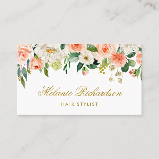 Coral Floral Hair Stylist Appointment Gold Card (Front)