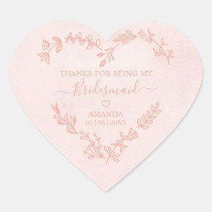 Coral Floral Heart Thanks for Being my Bridesmaid Sticker
