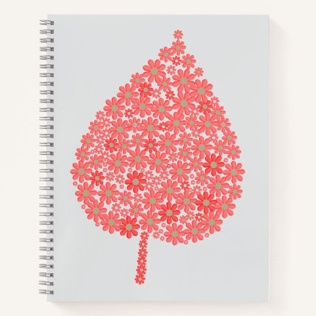 Coral Floral Leaf Design – Boho Botanical Leaf Mad Notebook (Front)