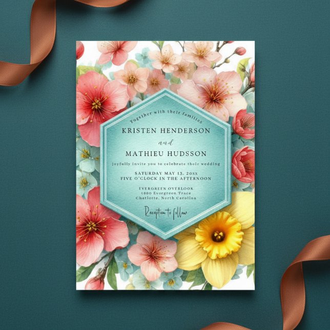 Coral Floral Meadow Wedding Invitation (Creator Uploaded)