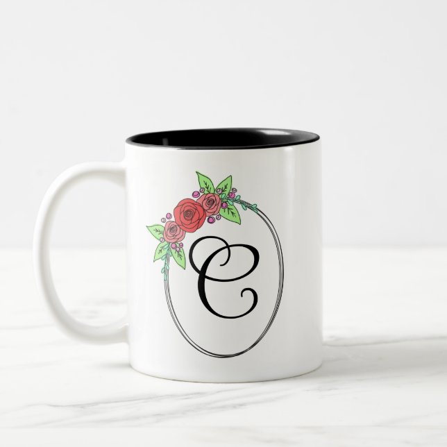Coral Floral Monogrammed Mug (Left)