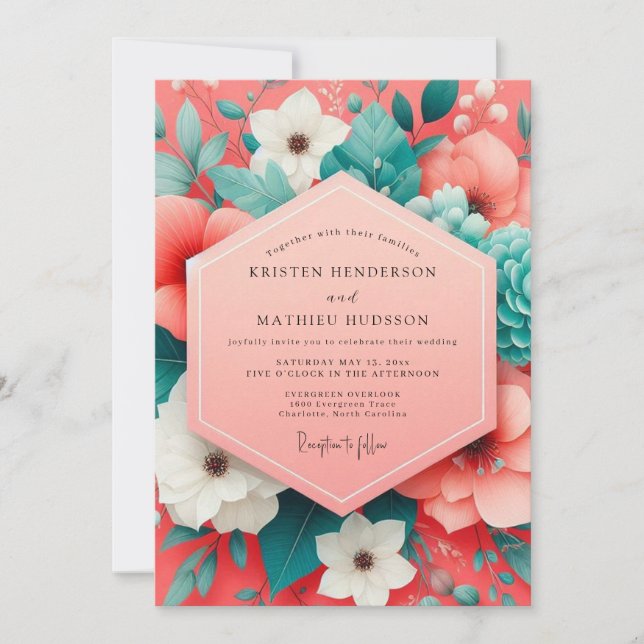 Coral Floral Opulent Wedding Invitation (Front)