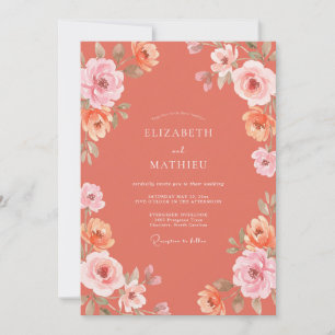 Coral Floral Painterly Romance Wedding Invitation