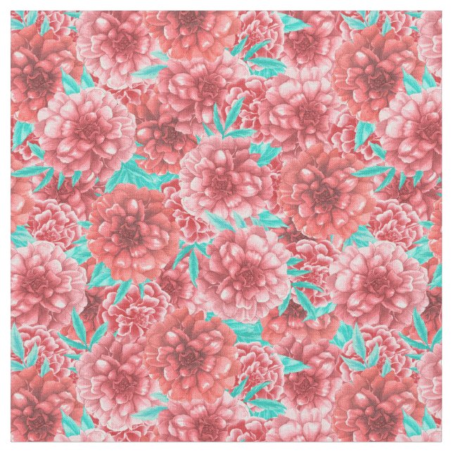 Coral Floral Pattern Fabric (Close Up)