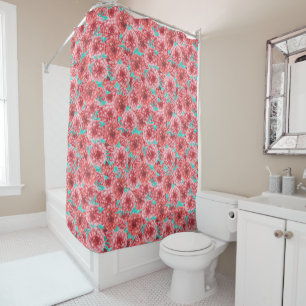Coral Floral Pattern Shower Curtain