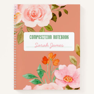 Coral Floral Personalised Composition Journal