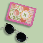 Coral Floral Phone Monogram  Trifold Wallet<br><div class="desc">This floral and striped trifold wallet is ready for your monogram.  Pretty feminine two-pattern design in soft pink and coral colours with muted green accents. Just edit your monogram in the "personalise" button.</div>