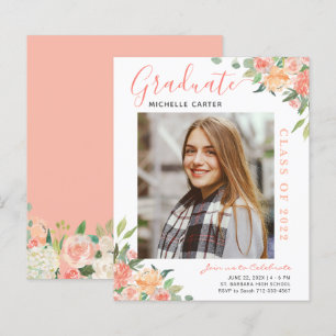 Coral Floral Photo Graduation Announcement