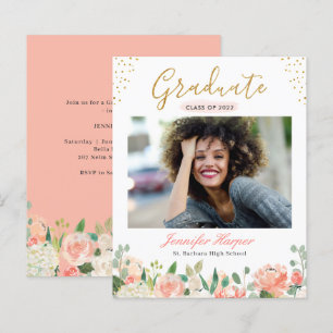 Coral Floral Photo Graduation Announcement