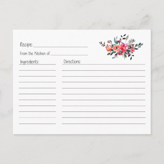 Coral Floral Recipe Card (Front)