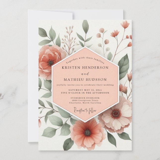 Coral Floral Romantic Wedding Invitation (Front)