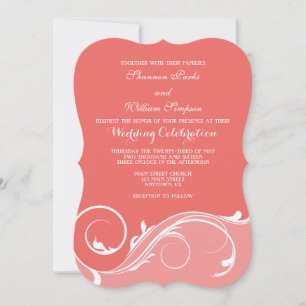 Coral Floral Swirl Bracket Wedding Invites