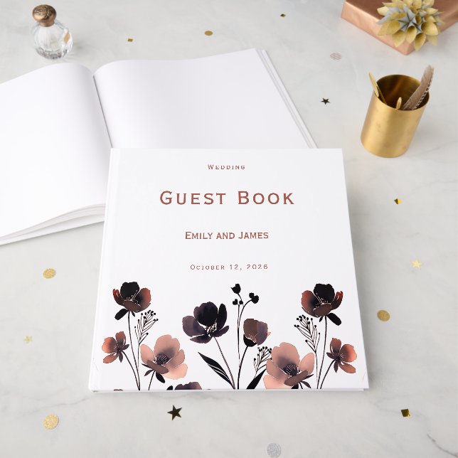 Coral Floral Wedding Guest Book (Front Open)