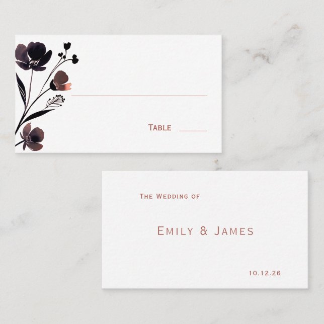 Coral Floral Wedding Place Card (Front/Back)
