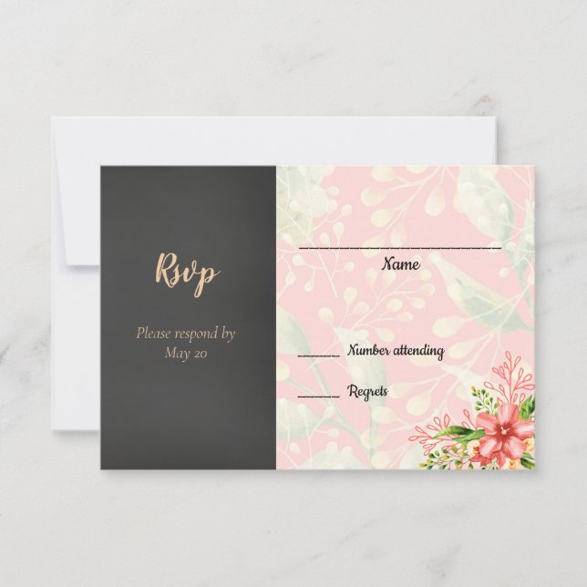 Coral Floral Wedding RSVP Card (Front)