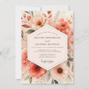 Coral Floral Whimsical Wedding Invitation