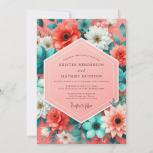 Coral Floral Whimsy Wedding Invitation
