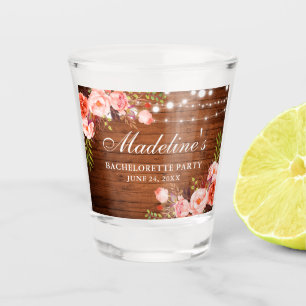 Coral Floral Wood Lights Bachelorette Party Shot Glass