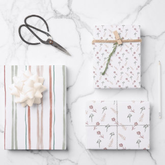 Coral Floral Wrapping Sheet | Set of 3