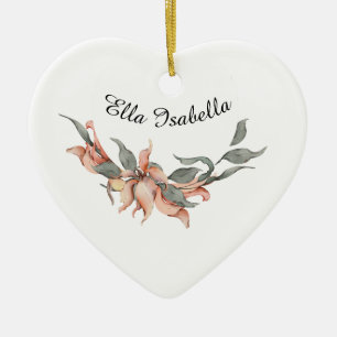 Coral Floral Wreath Personalised Name  Ceramic Tree Decoration