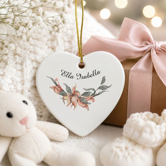 Coral Floral Wreath Personalised Name  Ceramic Tree Decoration (Creator Uploaded)