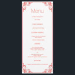 Coral Flourish Wedding Dinner Menu Cards<br><div class="desc">Modern and elegant design printed Coral Flourish Wedding Dinner Menu Cards that can be customised with your text. Check out the Graphic Art Design store for other products that match this design!</div>