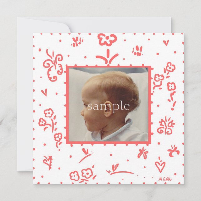 Coral Flower Birth Announcement (Front)