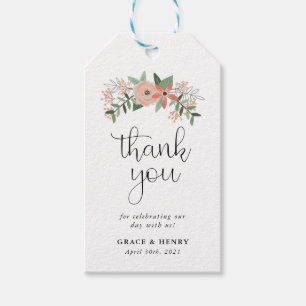 Coral Flower Bouquet Thank You Wedding Favour Tags