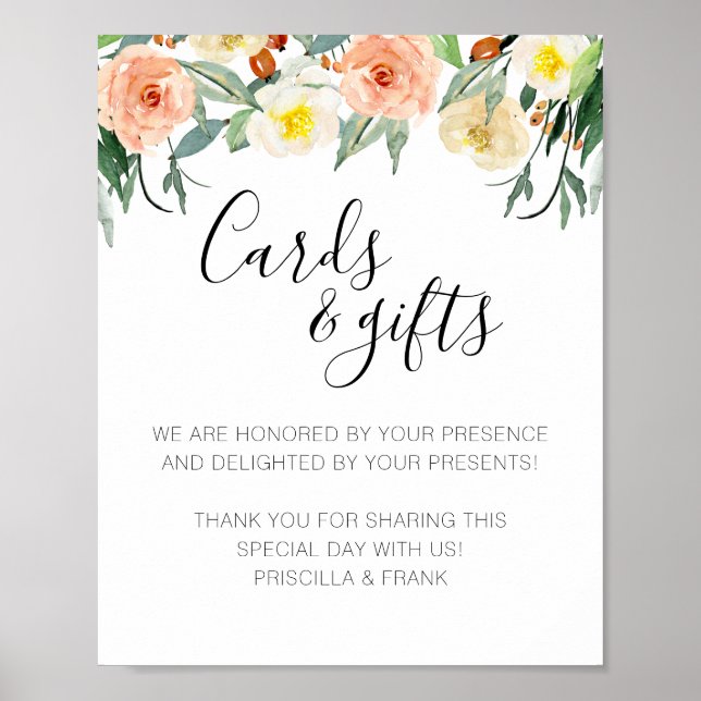 Coral Flower Cards and Gifts Wedding Sign (Front)