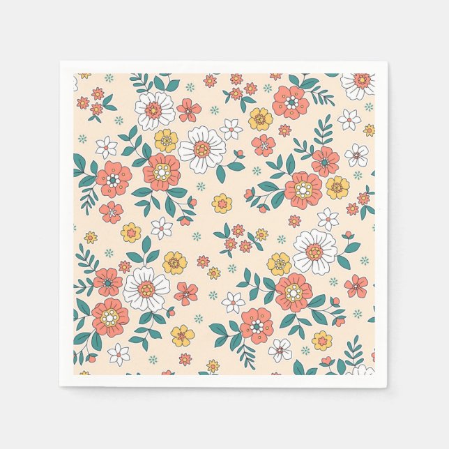 Coral Flower Garden Pattern Napkin (Front)