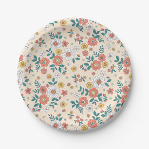Coral Flower Garden Pattern Paper Plate