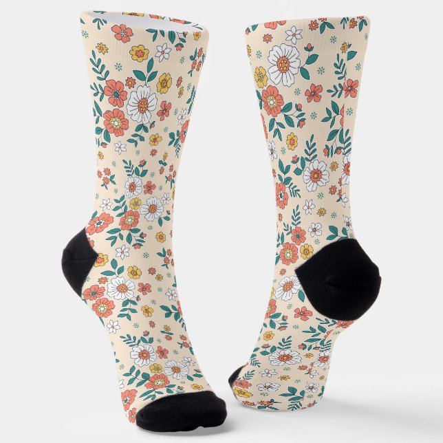 Coral Flower Garden Pattern Socks (Angled)