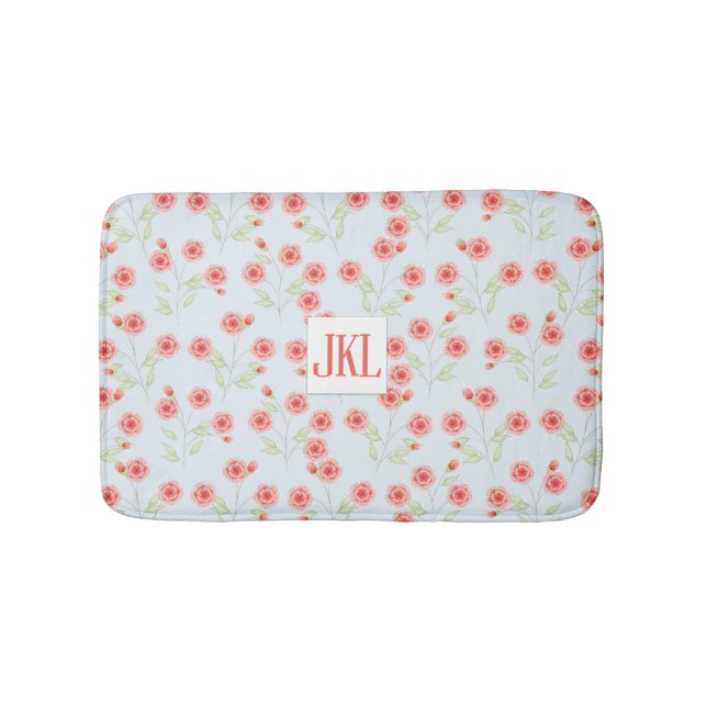 Coral Flower Pattern Custom Small Bath Mat (Front)