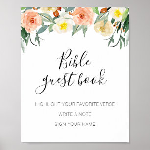 Coral Flowers Bible Guest Book Wedding Sign