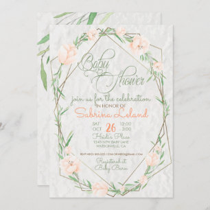 Coral Flowers Greenery Terrarium Baby Shower Invitation