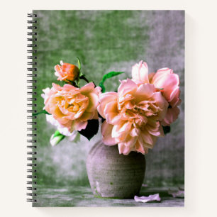 Coral Flowers in Grey Vase Pink Orange Notebook