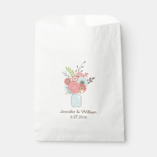 Coral Flowers in Mason Jar Wedding Favour Bag