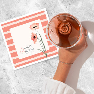 Coral Flowers Poppies Napkin
