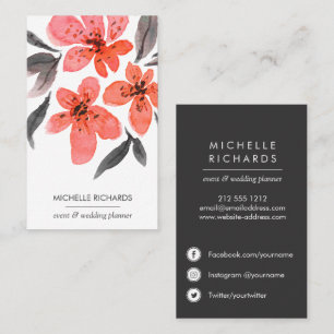 Coral Flowers   professional  Social Media Icons Business Card