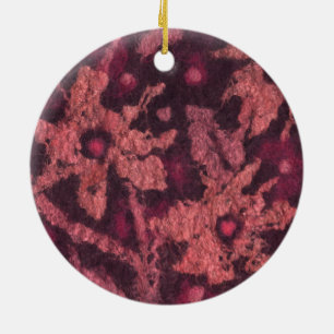 "Coral flowers", wool painting,  fibre art, floral Ceramic Tree Decoration