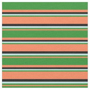 Coral, Forest Green, Turquoise & Black Pattern Fabric
