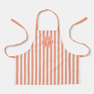 Coral French Beach Stripe Personalised Monogram Apron